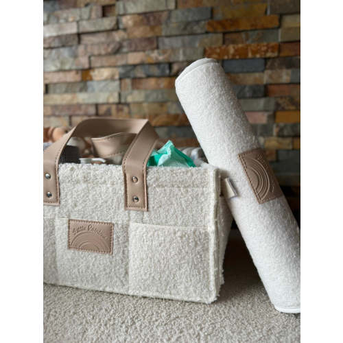Bouclé Nappy Caddy Organiser & Change Mat - Cream