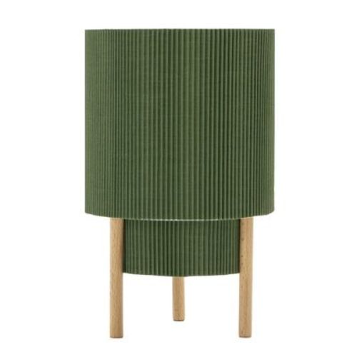 2-Tier Pleated Fabric Table Lamp with Natural Wood Base and Dimmer,Green