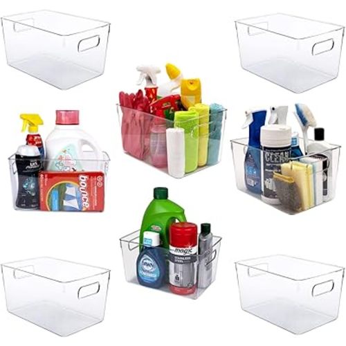 Clear Plastic Storage Bins - Perfect for Kitchen or Pantry Organization and Storage, Fridge and Cabinet Organizers