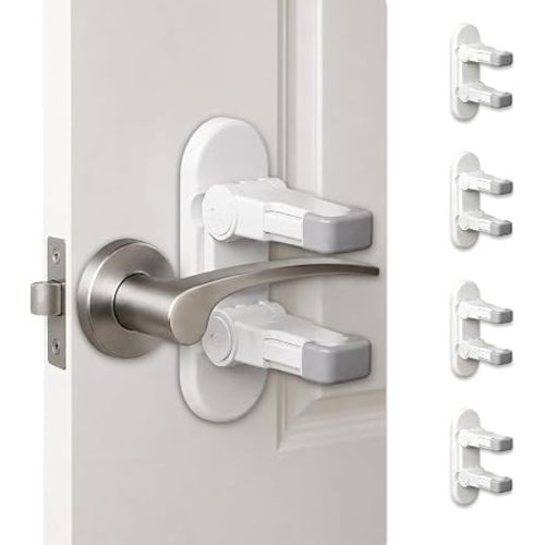 Childproof Door Lever Lock, (4 Pack) Door Handle Child Proof, Baby Proof Door Handle, Lever Door Handle Child Lock,Child Locks for Doors, 3M Adhesive Easy to Install Door Locks for Kids, No Drilling