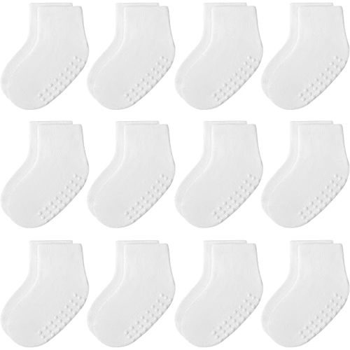 JAKIDAR 12 Pair Baby Toddler Socks Non-Slip Grip Cotton Ankle Socks for Boys Girls Non Skid Soles for Infants Kids