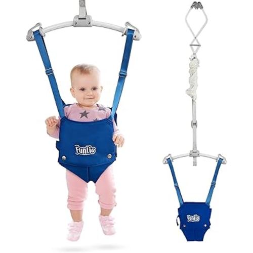 FUNLIO Baby Door Jumper for 6-24 Months (with Door Clamp), Baby Jumper Doorway with Strong Spring & Adjustable Strap, Portable Infant Baby Bouncer, Easy to Assemble, Bearing 40 Lbs, CPC & CE Certified