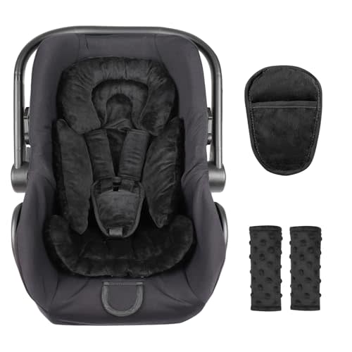 Infant Car Seat Insert Boy Girl, 3 in 1 Newborn Carseat Insert with Strap Pads, Car Seat Head Support for Baby Strollers, Swings, and Bouncers, Comfortable and Machine Washable, Black