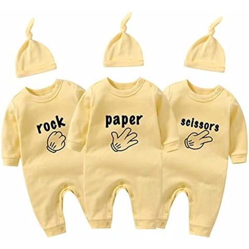Baby Triplets Bodysuits Rock Papper Scissors Infant Baby Clothes Cute Toddler Outfits Twin Unisex Romper