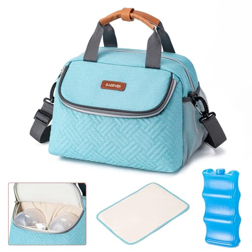 Breastmilk Cooler Bag with Ice Pack Fits 6 Baby Bottles up to 9 Ounce, Wearable Breast Pumps Cooler Bag for Nursing Mom Daycare, Work, Travel- Aqua
