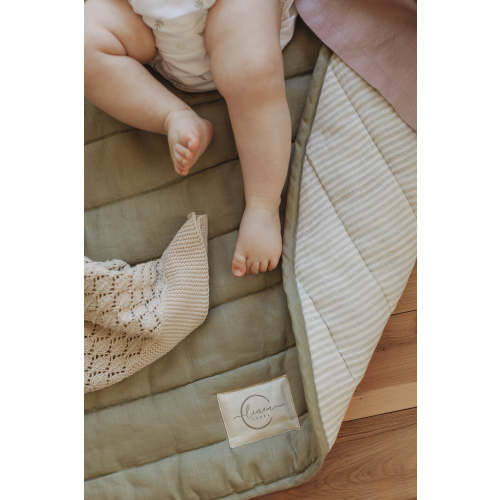 Soft Sage Pin Sriped Linen Play Mat | Safe & Comfortable – Linen Label