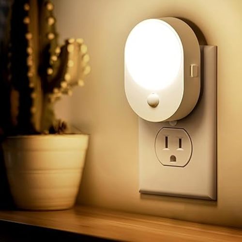 L LOHAS LED Motion Sensor Night Light,[2-Pack] Plug in Night Light with Motion Sensor and Dusk to Dawn Sensor,3000K Soft White,30/60/100lm Brightness Adjustable,Nightlight for Bathroom Hallway Kitchen