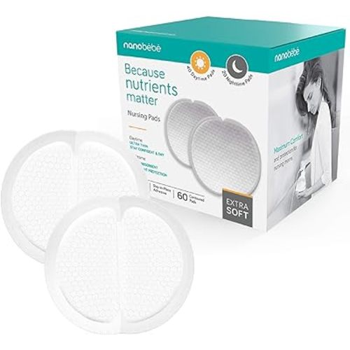 Nanobébé Disposable Nursing Pads Absorbent Breast Pads Day Ultra Thin, Day & Night, Contoured and Leakproof Breastfeeding Essentials (60 Count)
