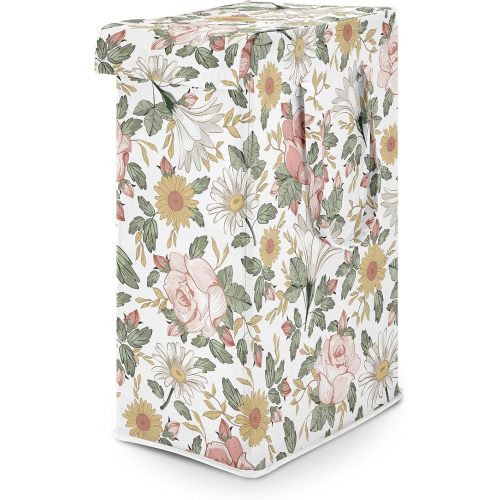 Sweet Jojo Designs Blush Pink Yellow Vintage Floral Boho Girl Laundry Hamper Foldable Dirty Clothes Basket with Handles Baby Nursery Kid Bedroom Teen Bathroom Bohemian Shabby Chic Farmhouse Wildflower