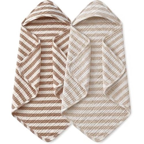 Yoofoss Hooded Baby Bath Towels 2 Pack 100% Muslin Organic Cotton with Hood