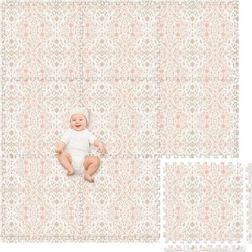 Play Platoon Non-Toxic Large Baby Play Mat for Floor, 9 Tile 72 x 72 inch - Extra-Thick Interlocking Foam Floor Tiles 24 x 24 in Puzzle Mat Pieces with Border, Playmat for Toddlers & Children - Petal