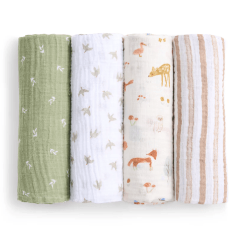 aden + anais sage woodland essentials cotton muslin swaddles 4 pack
