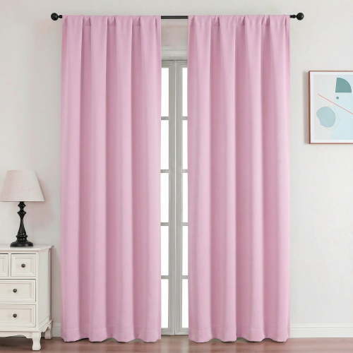OVZME Pink Blackout Curtains 84 inch Length for Bedroom, Thermal Insulated Rod Pocket Drapes, Room Darkening Pink Curtains for Living Room Girl's Room, 40"x84", Set of 2, Pink