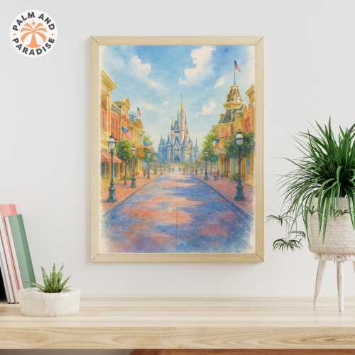 Main Street USA Daytime | Disney Watercolour Print | Magic Kingdom Castle Artwork | Theme Park Wall Art | Printable Disney Decor