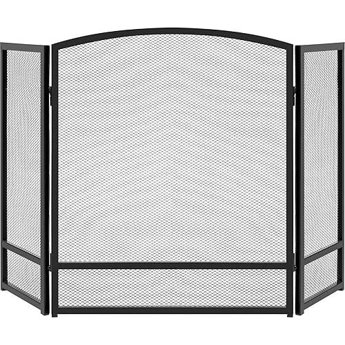 Best Choice Products 47.5x27.25in 3-Panel Simple Steel Mesh Fireplace Screen, Fire Spark Guard Grate for Living Room Home Decor w/Rustic Worn Finish - Black