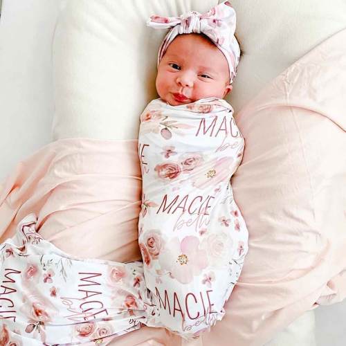 Rosie's Rose Garden Personalized Baby Name Swaddle Blanket