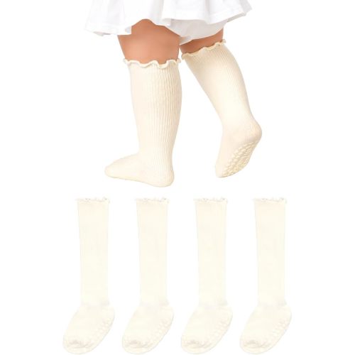 Topbuti Baby Girls Knee High Socks Non Slip Ruffle Dress Sock Long Stocking