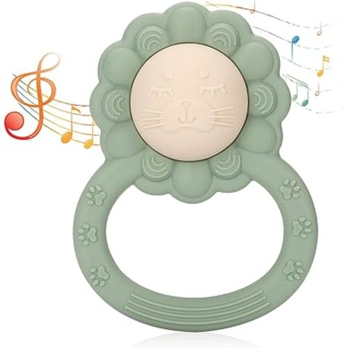 Socub Silicone Baby Teething Toy for Babies 3-6, 12, 18 Months Infants, Silicone Shake Rattle Toy | Hand Baby Teether Toy for Babies, BPA Free(Sage)