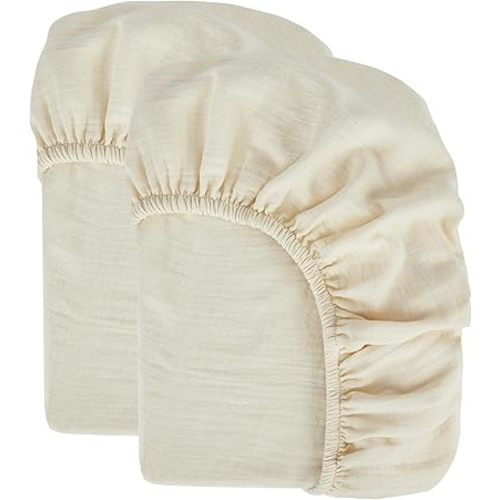 Bioweaves Organic Cotton Muslin Bassinet Sheet, GOTS Certified Extra Soft Fitted Sheet, Universal Fit for Oval Baby Bassinet Mattresses, 33" x 17", 4 Inch Pocket, Natural, Pack of 2