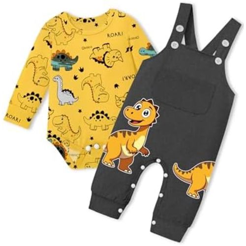 Baby Boy Clothes Dinosaur Romper Adjustable Overalls Baby Boy's Clothing Infant Boy Clothes 2PCS Outfits Fall Winter