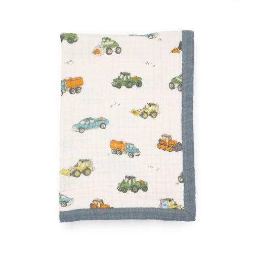 Little Unicorn Cotton Muslin Baby Receiving Quilt - Work Trucks: 100% Cotton, 30"x 40", Vehicles Pattern