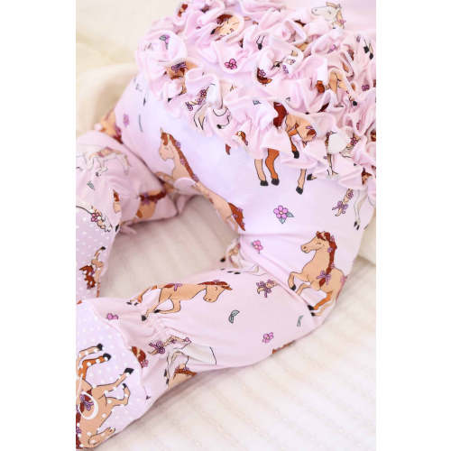 Ruffle Zipper Footie in Pony Club Pink | Caden Lane