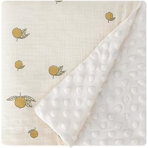 Fluffy-backed Swaddle Blankets Baby Double Layer Muslin 100% Cotton Front Nursery Plush Dotted Fleece Back Receiving Bed Quilt Blanket for Unisex Newborn Baby Toddler Boys Girls 30 x 41 Inches