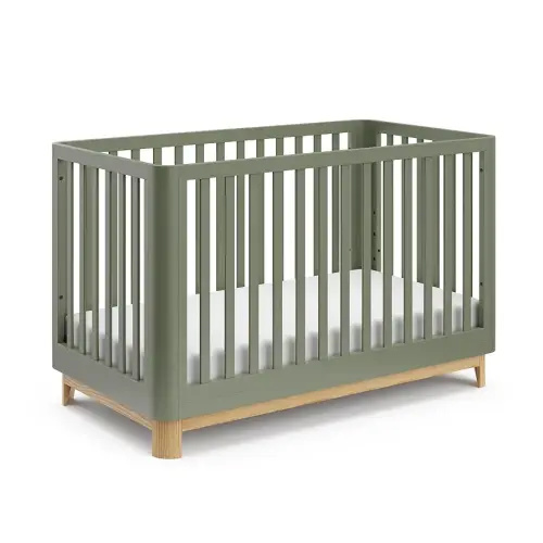 Storkcraft Santos Convertible Crib (Olive & Natural) – GREENGUARD Gold Certified, Fits Standard Crib Mattress, Converts to Toddler Bed and Daybed, 4 Adjustable Mattress Heights, Rounded Edges