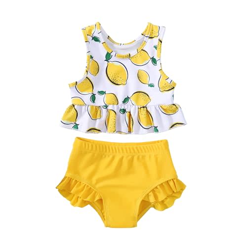 Baby Swimsuit Girl Two Piece Bathing Suit Toddler Girls Summer Beach Ruffle Tankini Swimwear 1-7Y