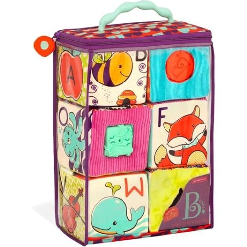 B. Toys Soft Fabric Building Blocks for Toddlers - Educational Alphabet Blocks with Textured Shapes - Stack & Play ABC Blocks for 6 Months+