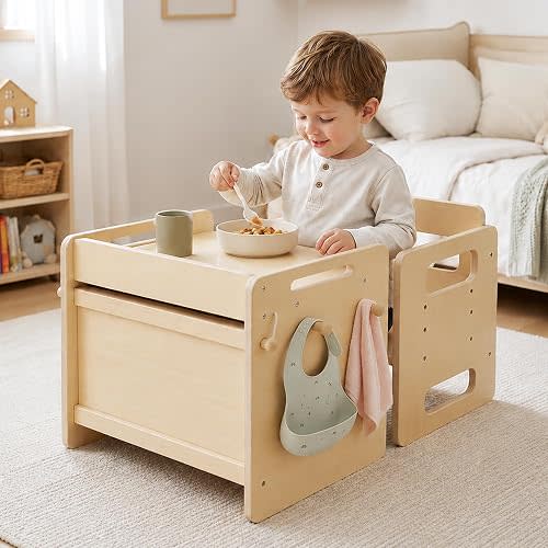 Montessori Weaning Table and Chair Set, Adjustable Wooden for Toddlers