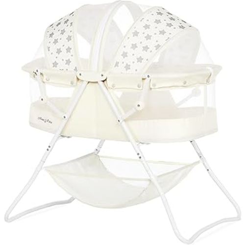 Dream On Me Karley Bassinet, Award Winner Lightweight Travel Baby Bassinet, Foldable Bedside Sleeper, Adjustable Double Canopy, Spacious Design, Soft Fabric, Storage Basket – French White