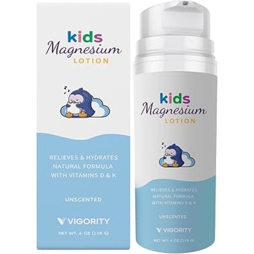 Magnesium Lotion for Kids & Babies Sleep – Unscented Bedtime Body Cream with Natural Ingredients for Sensitive Skin – Topical Magnesium, Multi Vitamins Moisturizer for Relaxation, Soothing Relief