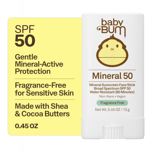 Sun Bum Baby Bum Mineral Sunscreen Face Stick, SPF 50, Fragrance Free, Water Resistant