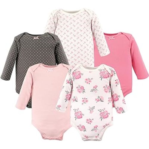 Hudson Baby baby-girls Cotton Long-sleeve Bodysuits 5-pack