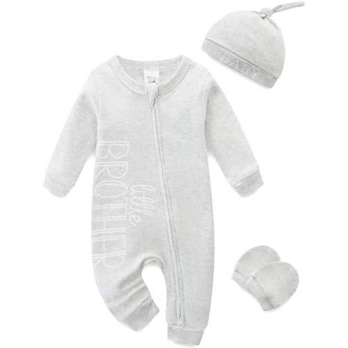 Newborn Boy Clothes Letter Print One Piece Romper Cotton Baby Coming Home Outfits 3Pcs Little Brother Outfit