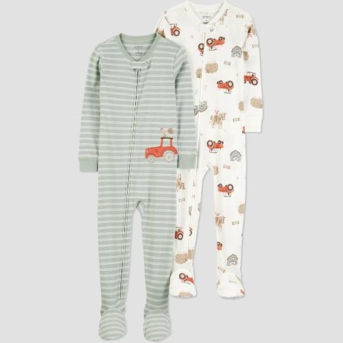 Carter's Just One You® Toddler Boys' 2pk Cotton Farm/Tractor Pajama Set - Ivory/Sage Green 12M