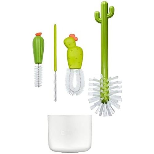 Boon Cacti Bottle Cleaning Brush Set - Includes Bottle Brush, Nipple Brush, Detail Brush, and Straw Brush - Baby Bottle Brush Set for Bottle Drying Rack - Baby Essentials - 4 Count