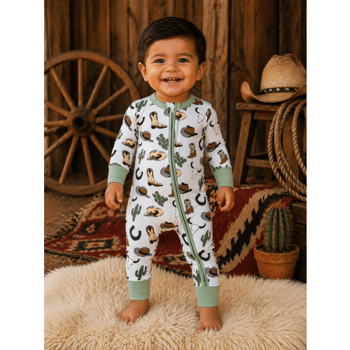 Western Cowboy Country Bamboo Zipper Romper | Soft & Breathable – SpearmintLOVE