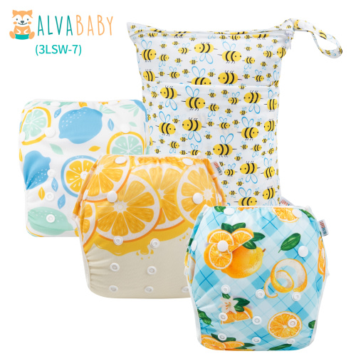 Bundle of 3 Reusable Swim Diapers with 1 Waterproof Wet Dry Bag