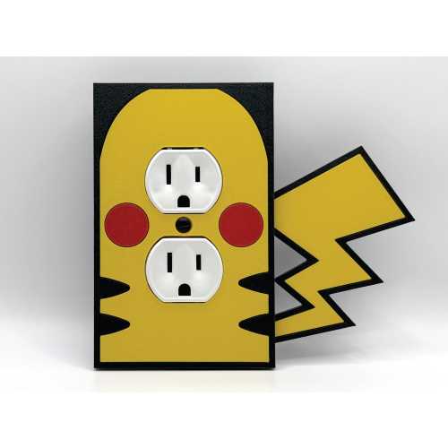 Pikachu Outlet Cover | Pokemon Inspired Switch Plate | Electric Type Wall Decor | Cute Yellow Faceplate for Kids Room or Nursery