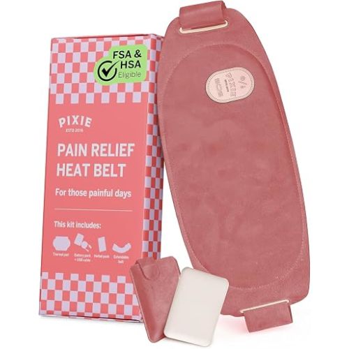 Pixie Period Heating Pad for Cramps - Wearable Cordless Graphene Heat Belt - 3 Heat Settings - Vibration Massage - Discreet - Adjustable Fit - Rechargeable - FSA Eligible and HSA Eligible - Pink