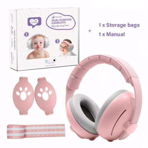 2-in-1 Baby Ear Muffs for Hearing Protection, Noise Cancelling Earmuffs for Babies and Toddlers up to 48 Months, Pink
