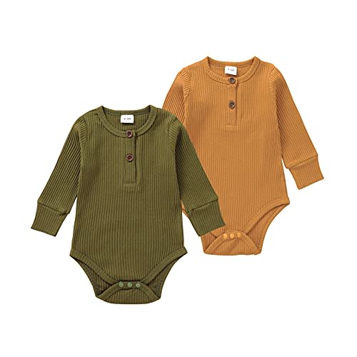 Lala Bear Baby Girl Boy 2 Pack Solid Long Sleeve Romper Bodysuit Clothes