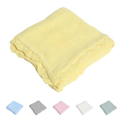TRENDSTITCH 100% Cotton Baby Blanket Knit Soft Warm Lace Toddler Newborn Nursery Blanket, 30 x 40 Inches, Lemon Yellow