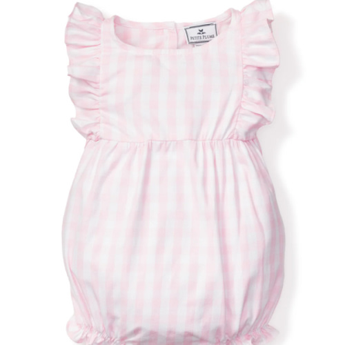 Baby's Twill Ruffled Romper in Pink Gingham