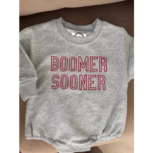 Oklahoma Sooners, boomer sooner bubble romper/sweatshirt