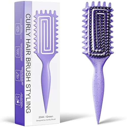 Curly Hair Brush, Curl Defining Brush with Soft Boar Bristles Detangling Tangled Glides, Wide-Teeth Design Effortlessly Shaping & Defining Curls, Curling Definer for Wet & Dry Hair (Purple)