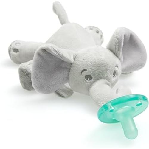 Philips AVENT Soothie Snuggle Pacifier Holder with Detachable Pacifier, 0m+, Elephant, SCF347/03- 1 Count (Pack of 1)