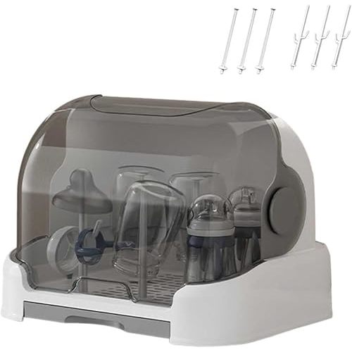 2025 Large Baby Bottle Organizer with Cover ＆ Removable Drain Tray, Dustproof Portable Baby Bottle Drying Rack Reusable Bottle Rack Holder Storage (F)